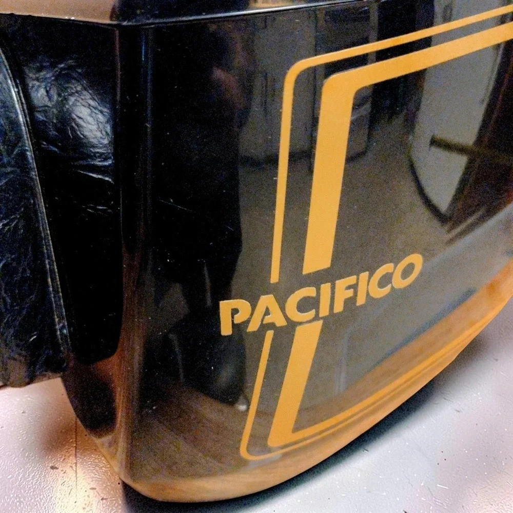 VTG 1970s Pacifico Motorcycle Travel Trunk Top Case Tail Box Black Gold Key HTF